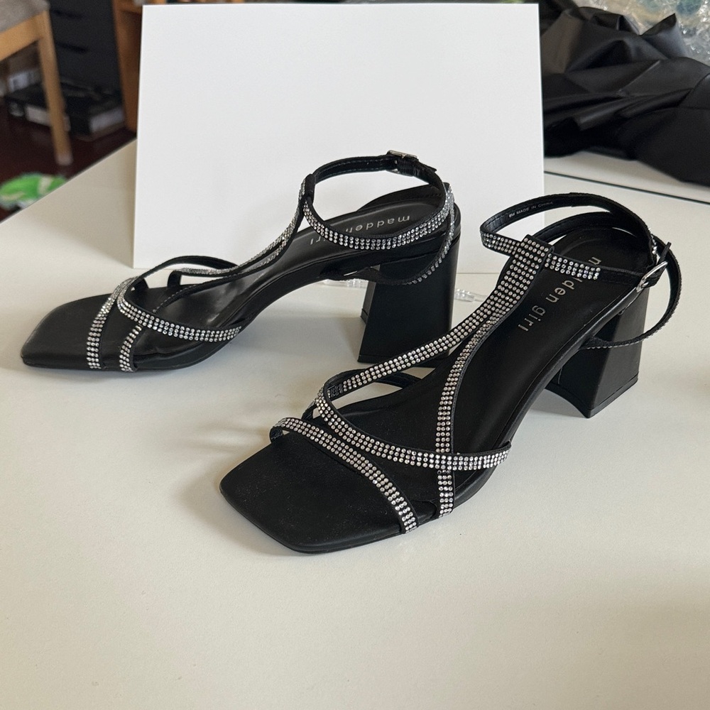 NWOT Madden Girl Black Rhinestone Strappy Heels